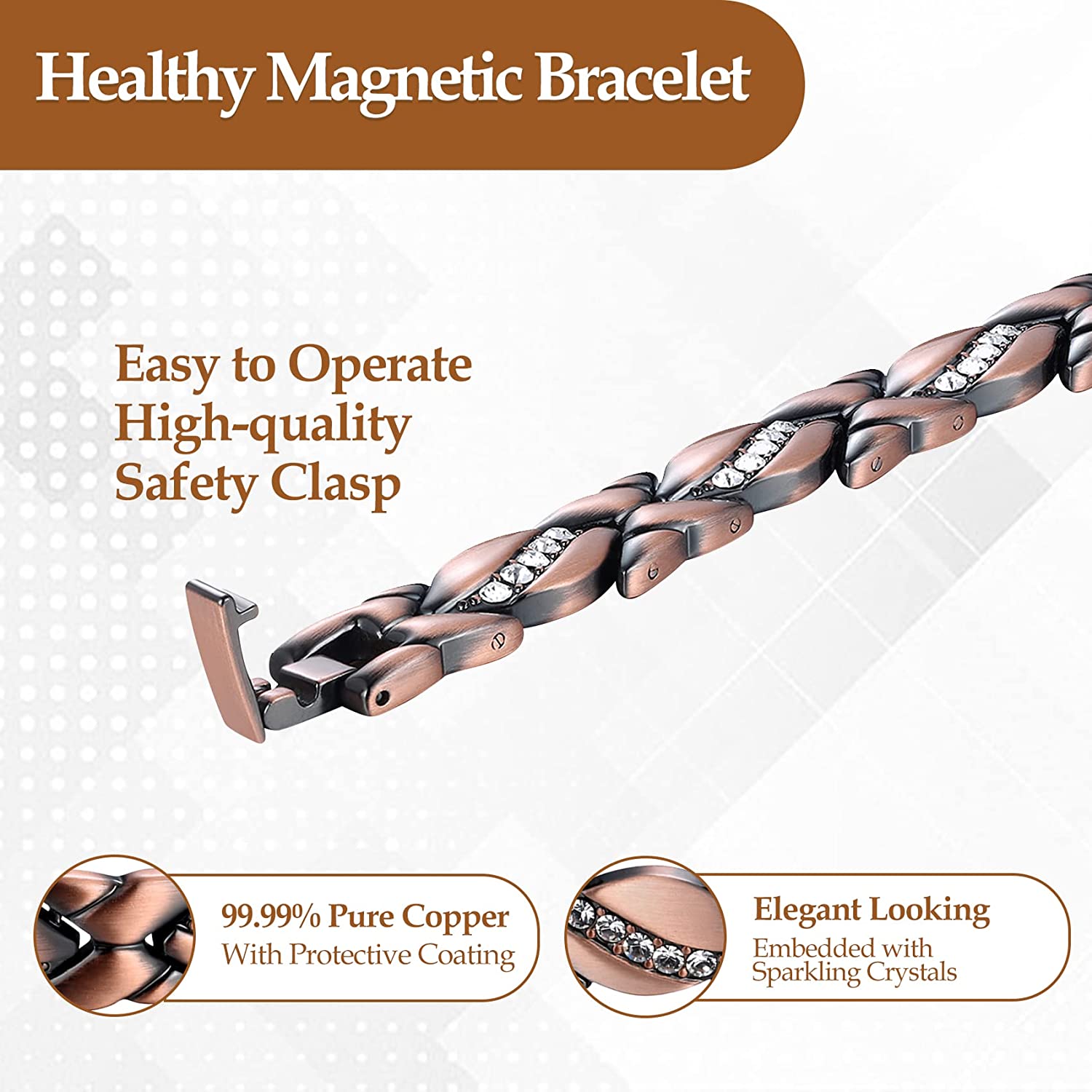 Jecanori Pure Copper Bracelets for Women,Ultra Magnetic Bracelets for Women with 3500 Gauss Magnets,Crystal Mother's Day Jewelry Gift, Sizing Tool - Image 3